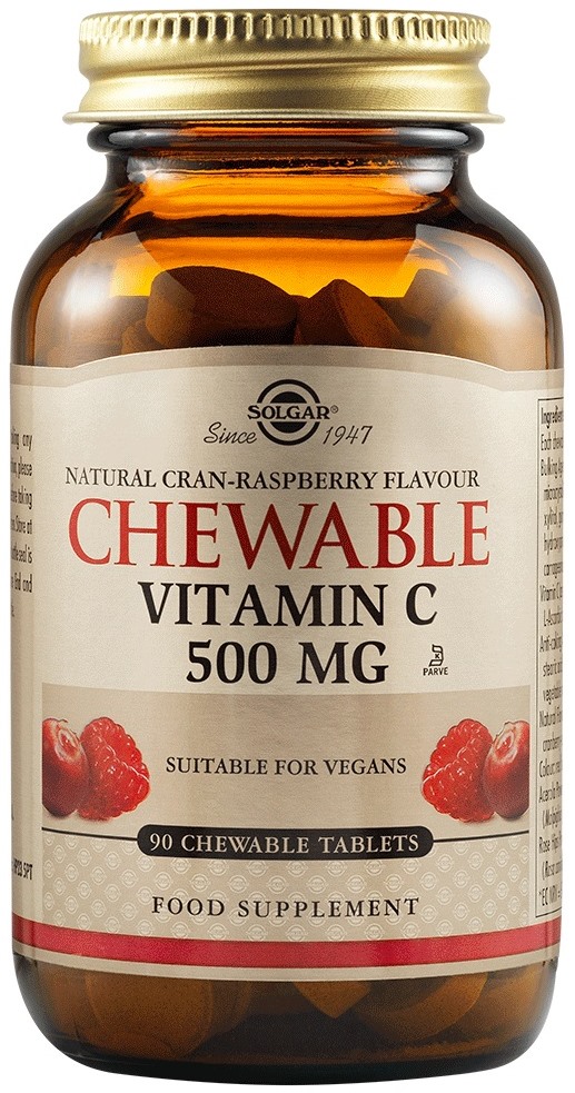 Chewable Vitamin C, zmeură, 500 mg, 90 tablete, Solgar