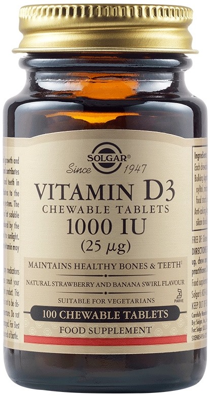Vitamina D3 1000 UI, 100 tablete masticabile, Solgar - imagine 4