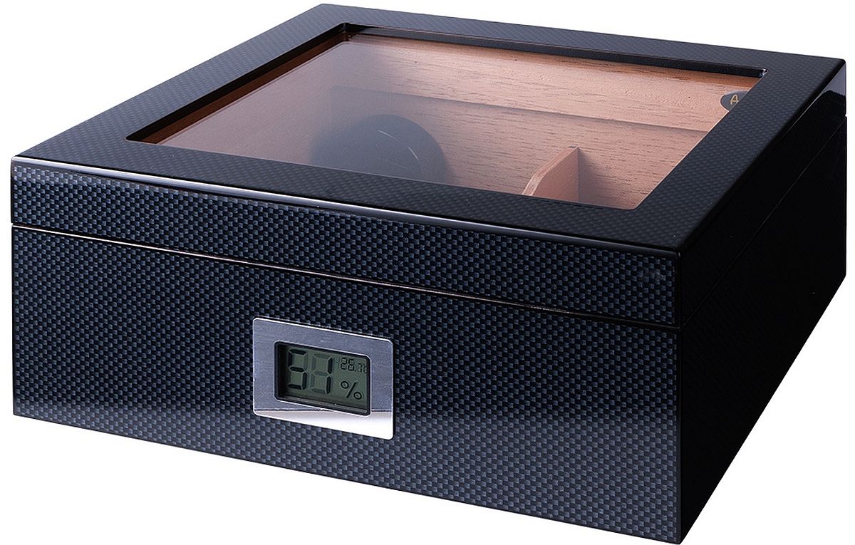 Humidor Angelo - Carbon, cu higrometru digital