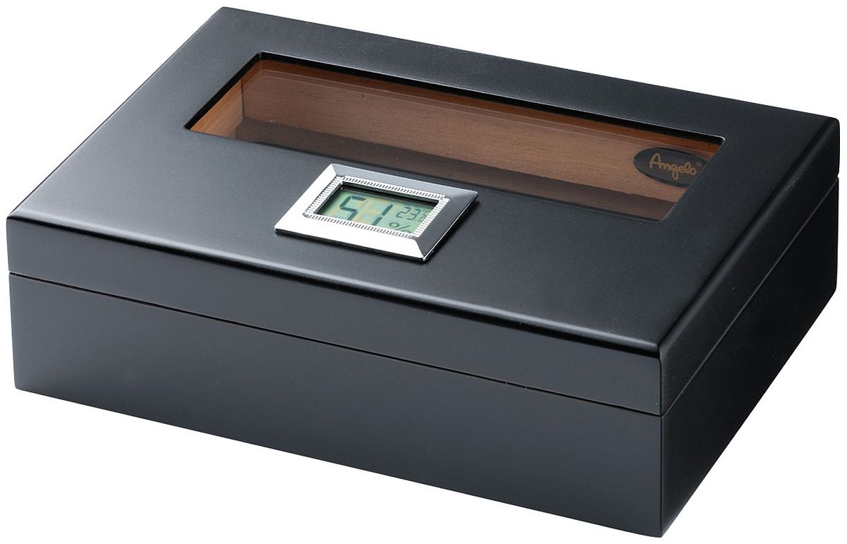 Humidor Angelo - Cu higrometru digital, negru mat