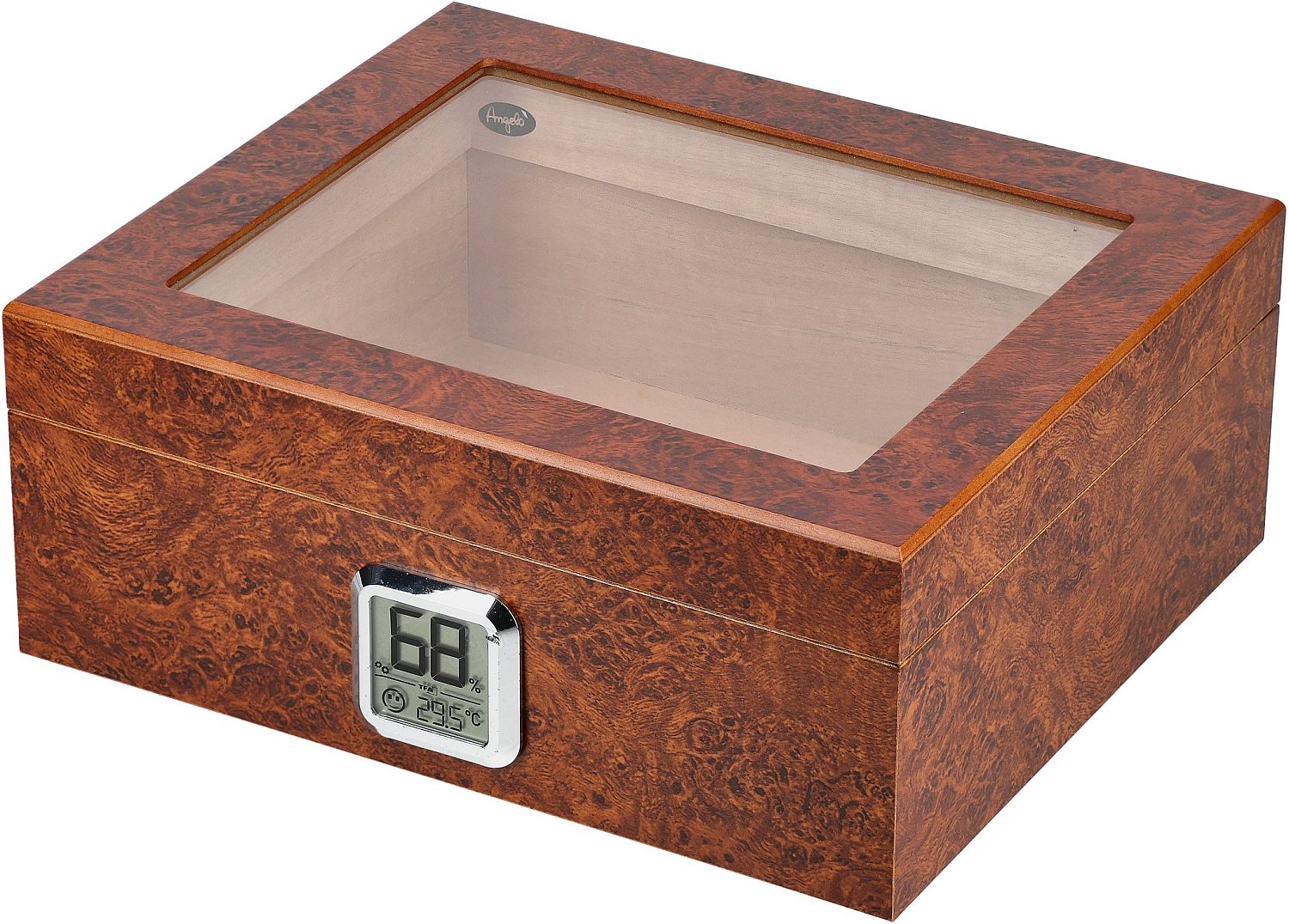 Humidor Angelo - Cu fereastră, higrometru electronic, maro