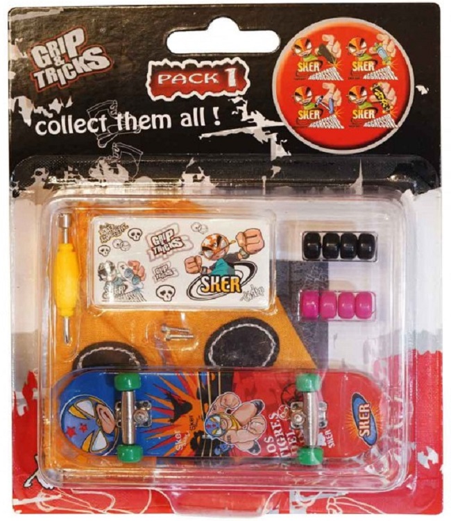 Jucarie pentru degete  Grip&Trick - Skateboard, rosie-albastra