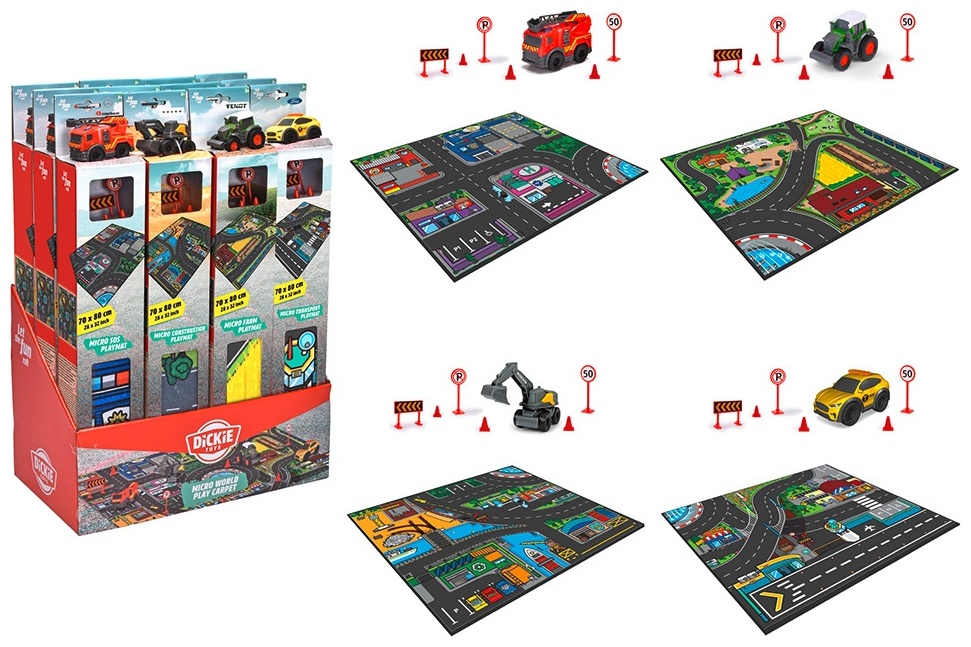 Set de joacă Dickie Toys - Covoraș cu mașină Micro World Playmat, sortiment