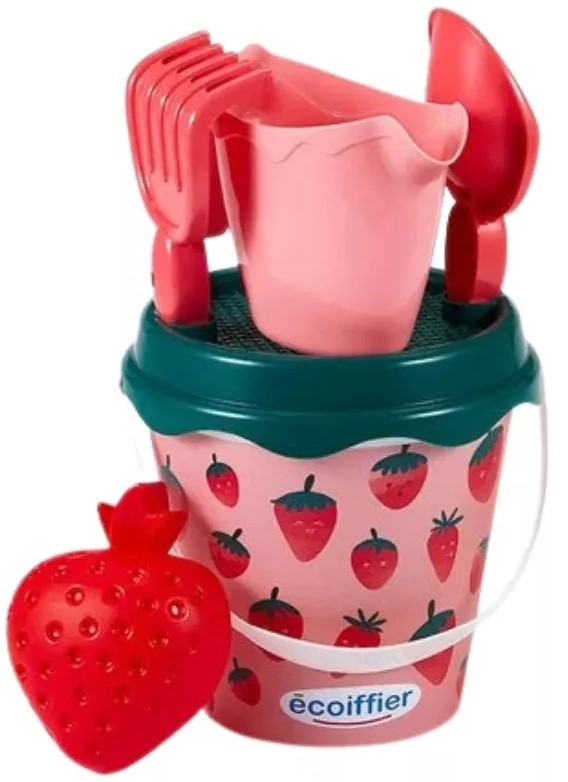 Set de joacă  Ecoiffier - Găleată cu nisip cu accesorii, căpșuni, 17 cm