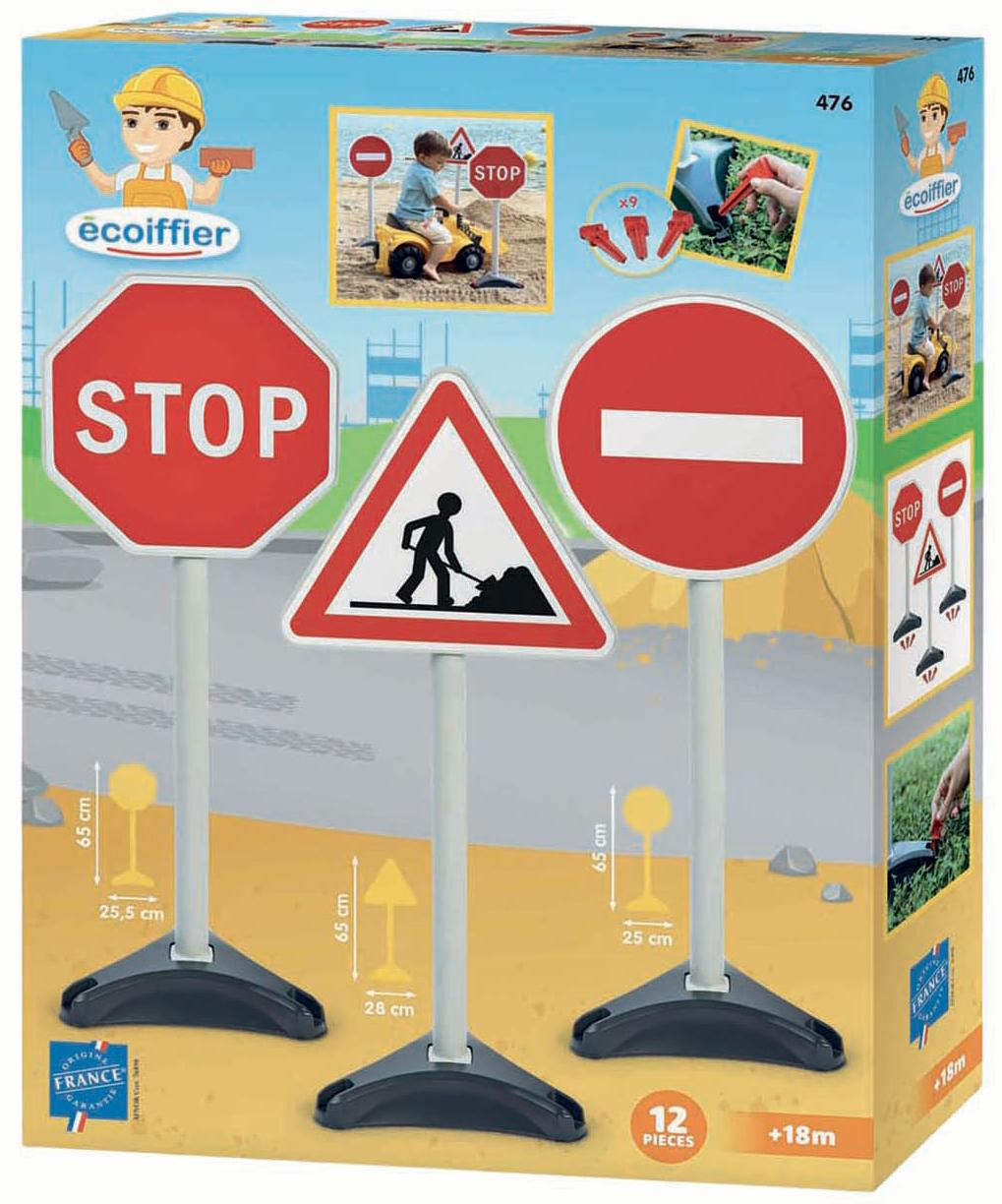 Set de joacă  Ecoiffier - Indicatoare rutiere, 3 bucăți, 65 cm