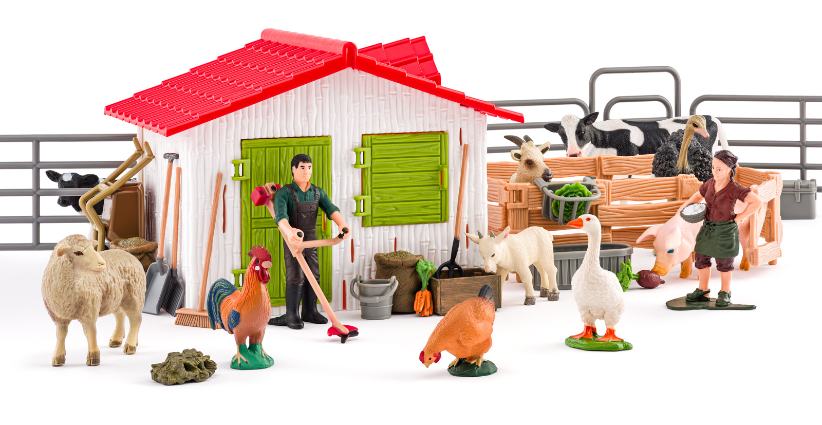 Set de joacă Faunica - Fermă cu animale și accesorii, 48 de piese