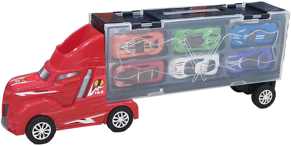 Set de joacă  Felyx Toys - Tren auto cu 6 cărucioare și covor de joacă