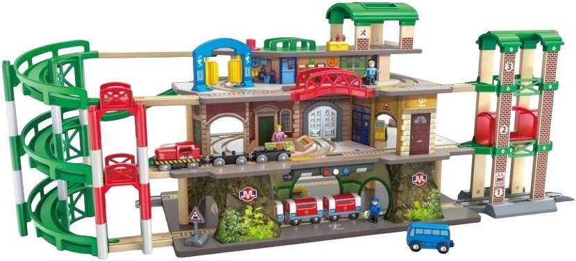 Set de joacă  HaPe International - Set de trenuri cu mai multe etaje, 58 de piese