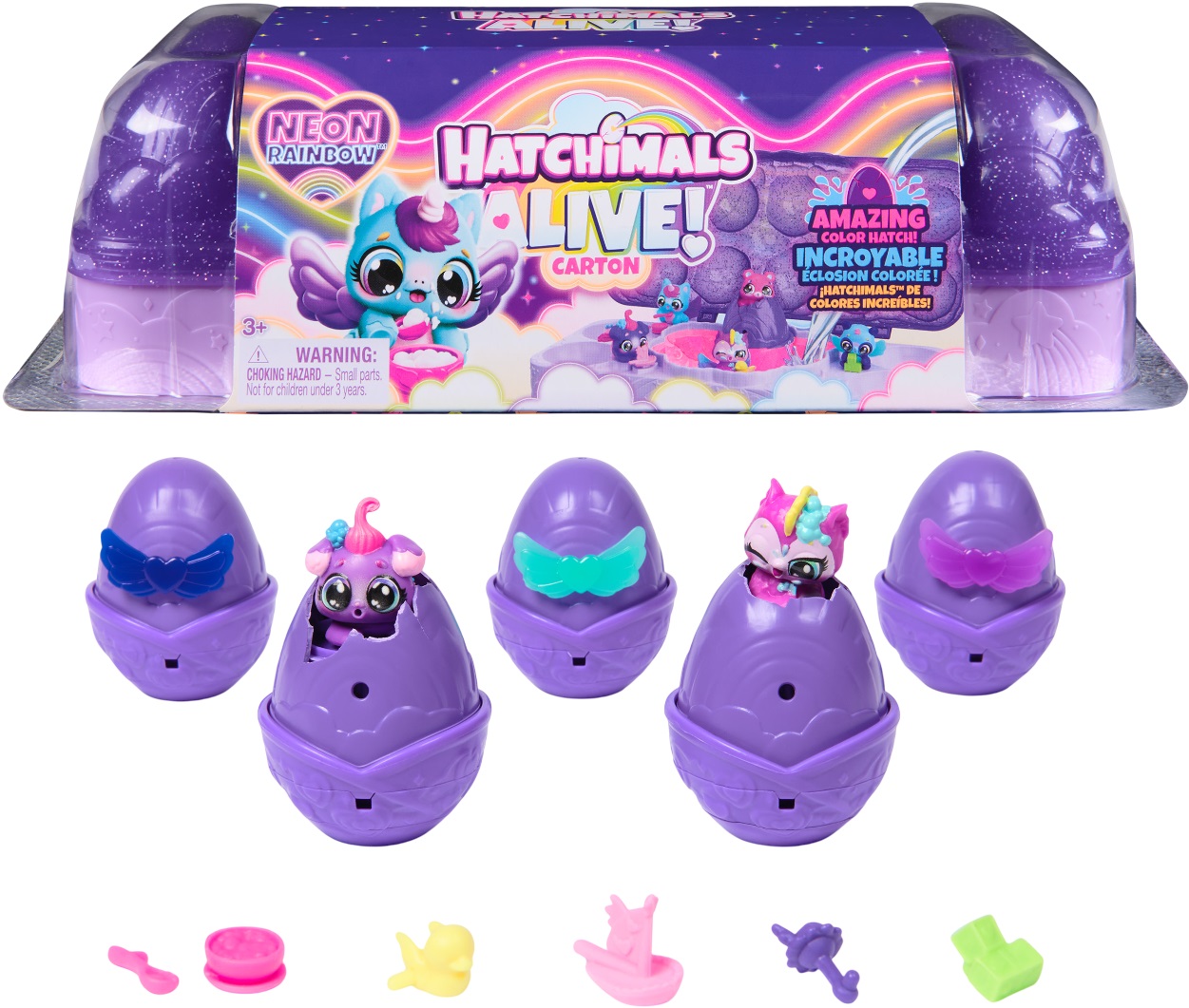 Set de joacă  Hatchimals Alive - Neon Rainbow, cu 5 figuri