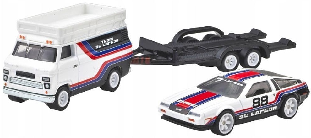 Set de joacă Hot Wheels Car Culture - DMC Delorean and HW Rally Hauler, 1:64