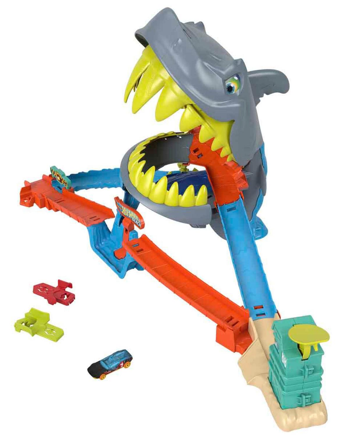 Set de joacă Hot Wheels City - Rechin atacator pe plajă, cu mașinuță 1:64