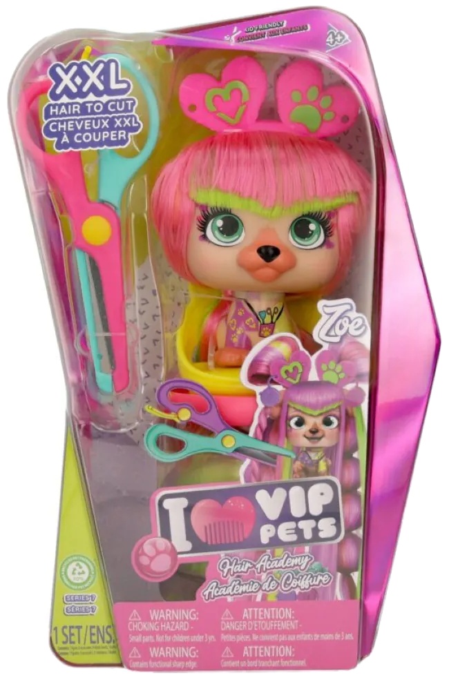 Set de joaca IMC Toys Vip Pets - Cățeluș la modă cu păr lung pentru coafuri cu accesorii, Zoe