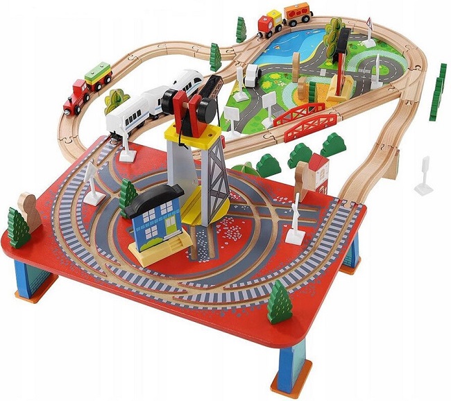 Set de joaca Iso Trade - Tren din lemn cu accesorii
