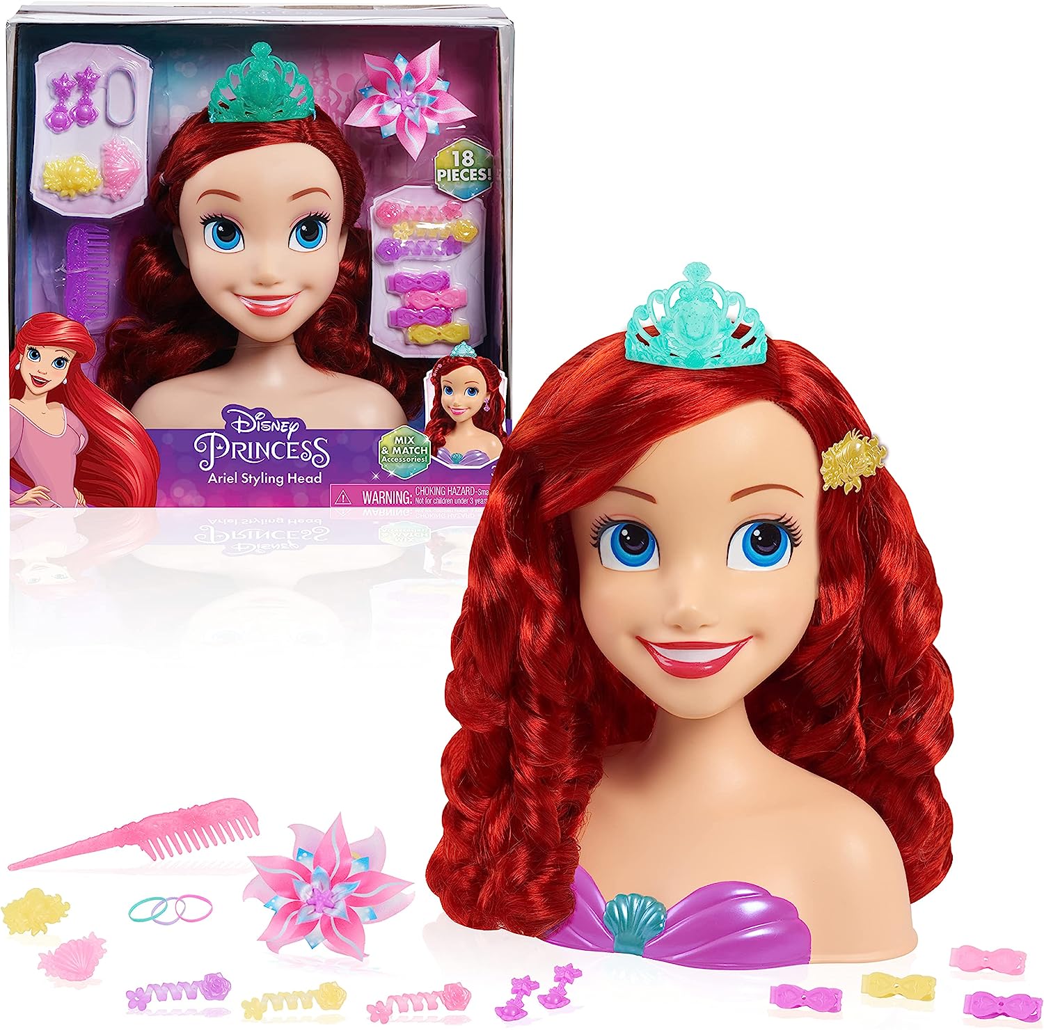 Set de joacă Just Play Disney Princess - Manechin de păr Ariel cu 18 accesorii