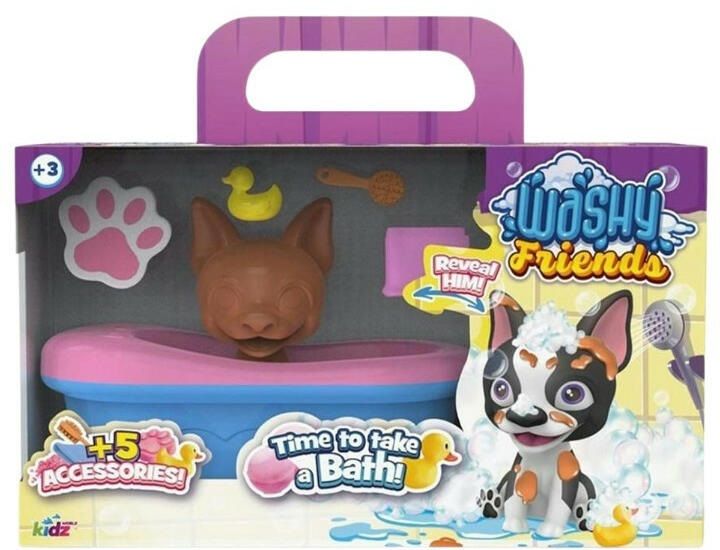 Set joc  Kidz World Washy Friends -Cățeluș noroios pentru o cadă de baie , Boston Terrier