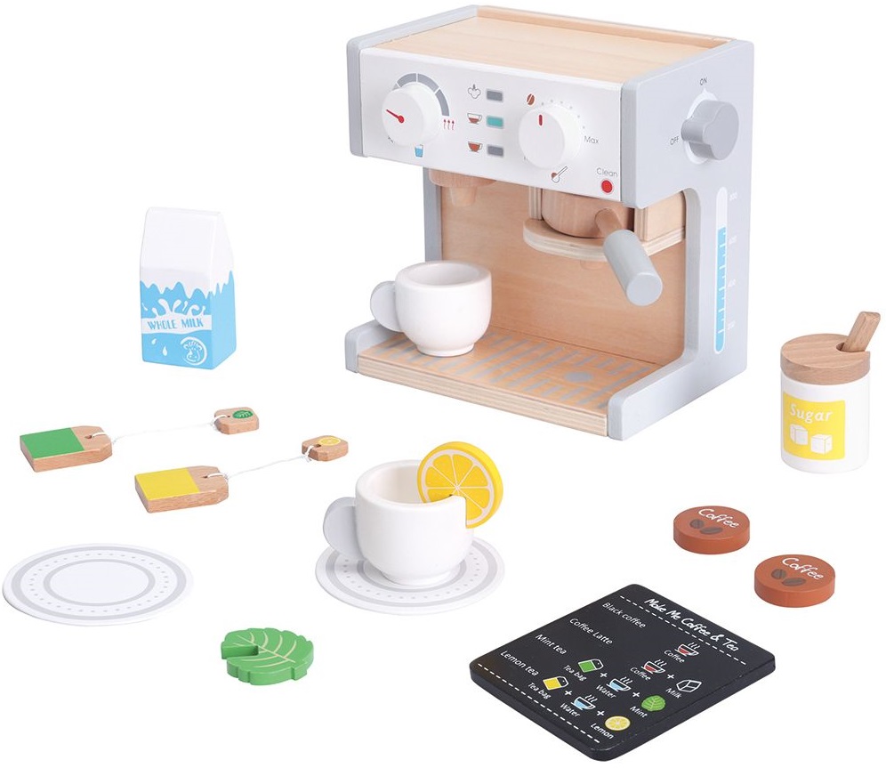 Set de joacă Lelin - Mașină de cafea, cu cești de cafea și de ceai