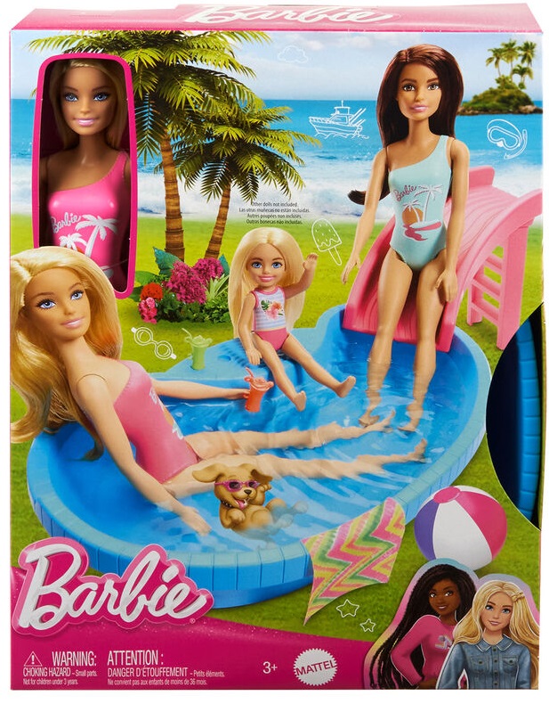 Set de joaca Mattel Barbie - Barbie  cu piscina si tobogan