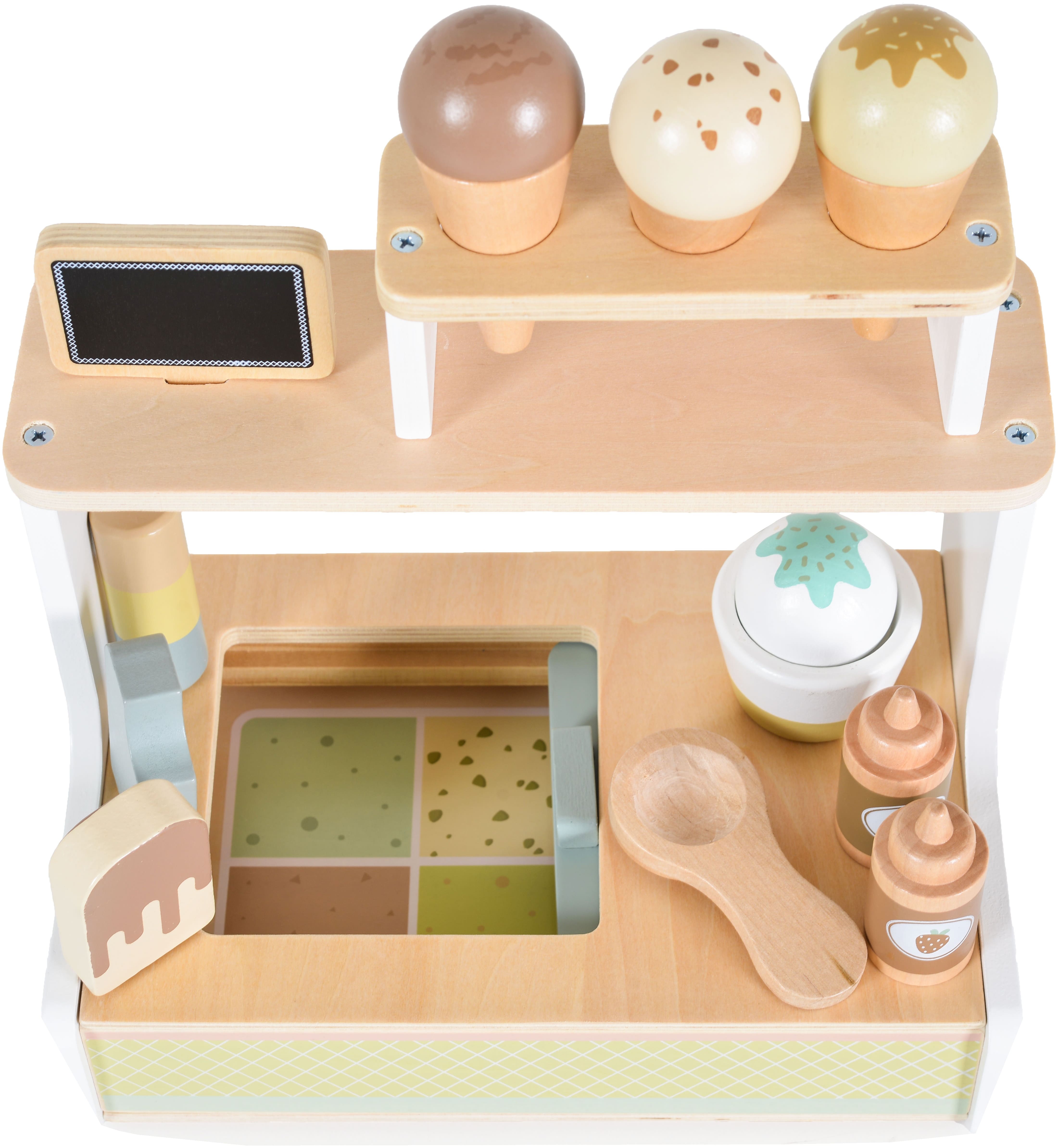 Set de joacă  Moni Toys - Suport pentru înghețată din lemn, 26 piese