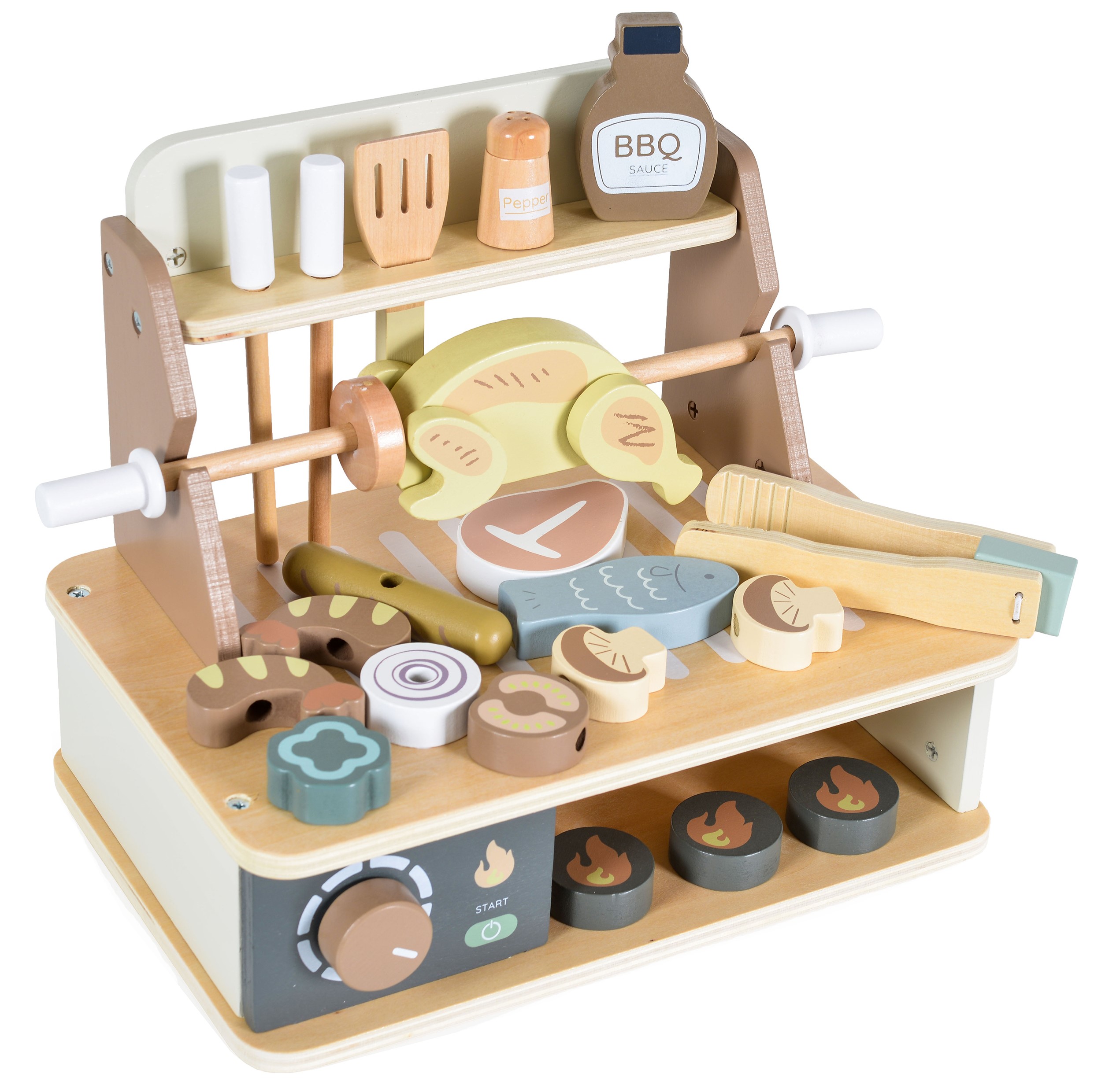 Set de joacă  Moni Toys - Gratar din lemn, 26 piese