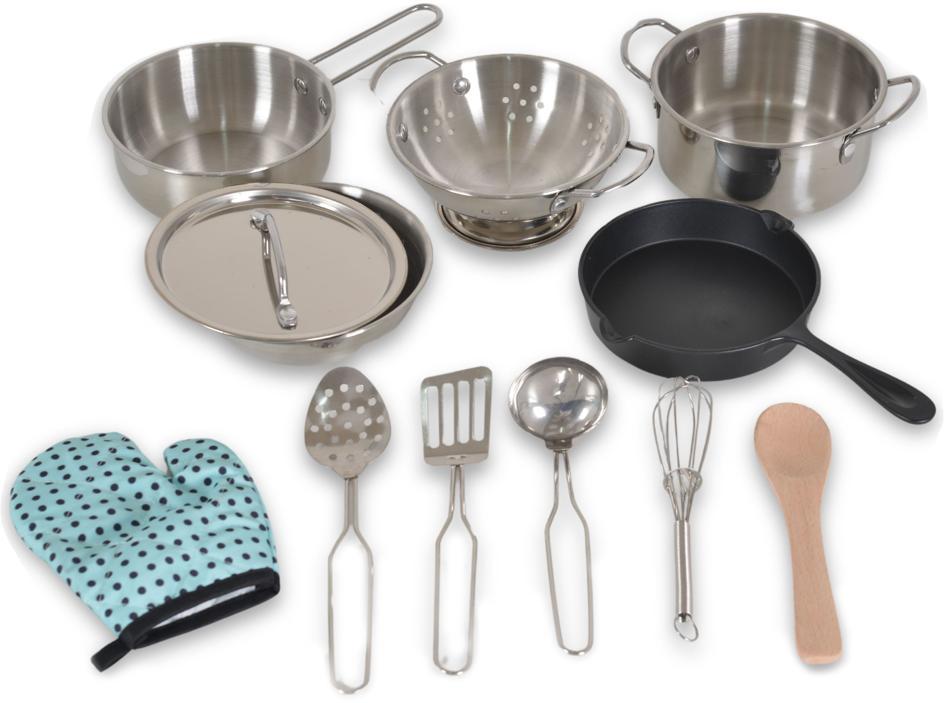 Set de joacă  Moni Toys - Ustensile de joaca metalice pentru copii, 12 piese