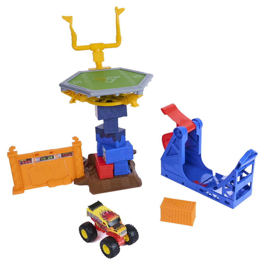 Set de joacă Monster Jam - Smash &amp; Bash, Crash Course, cu catapultă și buggy, 1:64