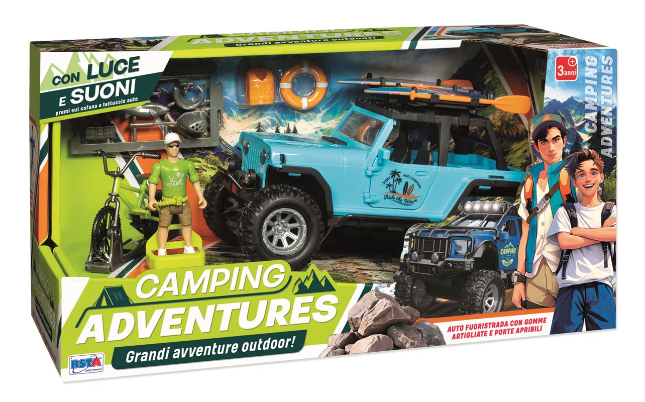 Set de joacă  RS Toys - Camping Adventures,jeep și bicicletă, cu sunete și lumini