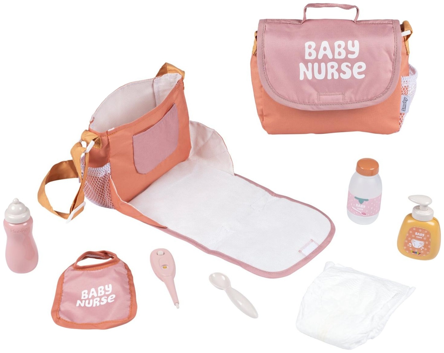 Set de joacă Smoby Baby Nurse - Geantă de schimbat, cu 7 accesorii