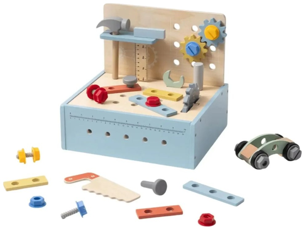 Set de joacă Tooky Toy - Atelier pentru copii cu masă din lemn, 42 piese