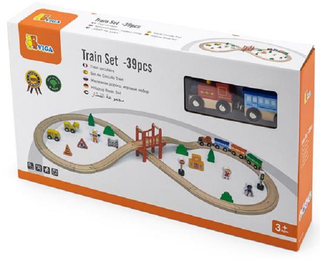 Set de joacă Viga - Tren cu șine, 39 piese