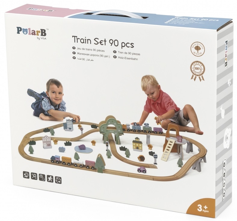 Set de joacă Viga PolarB - Tren cu șine, 90 de piese