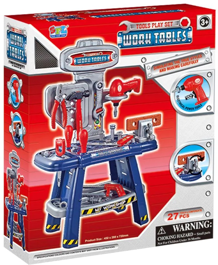Set de joc Yifeng - Masă de lucru cu unelte, 27 de piese