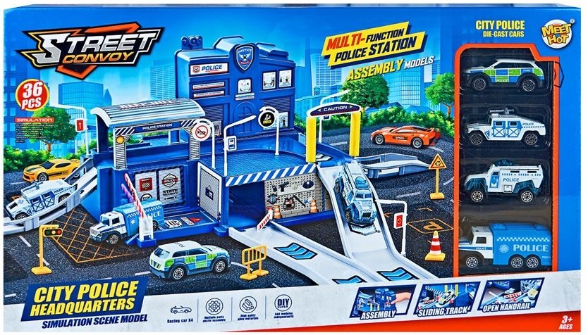 Set de joacă Yifeng - Street Convoy, departamentul de poliție cu 4 mașinuțe, 36 piese