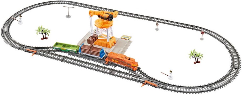 Set de jucarie Zefeng Toys - Tren de marfa cu sine si macara, 3m