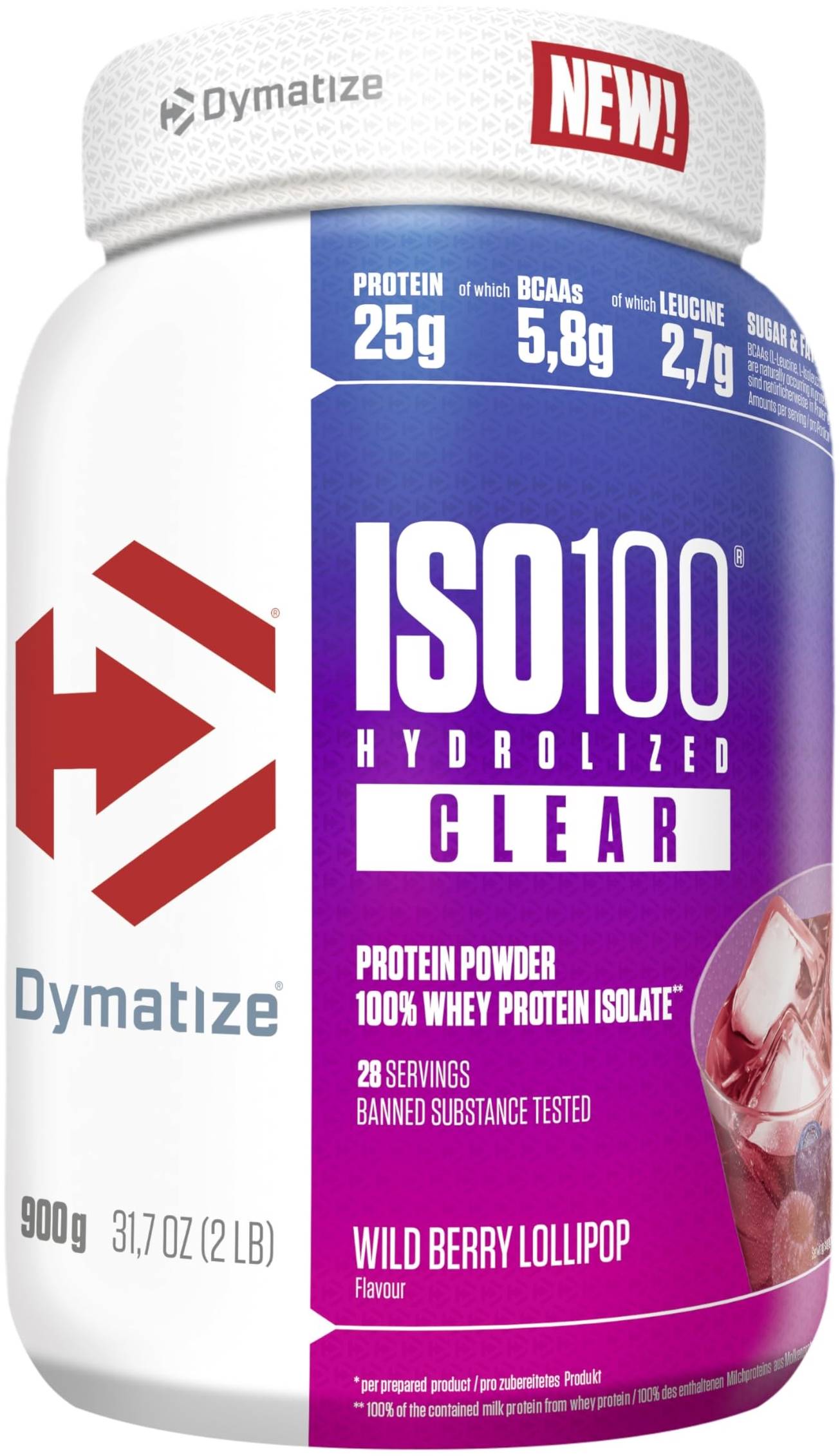 ISO 100, Wild Berry Lollipop, 900 g, Dymatize