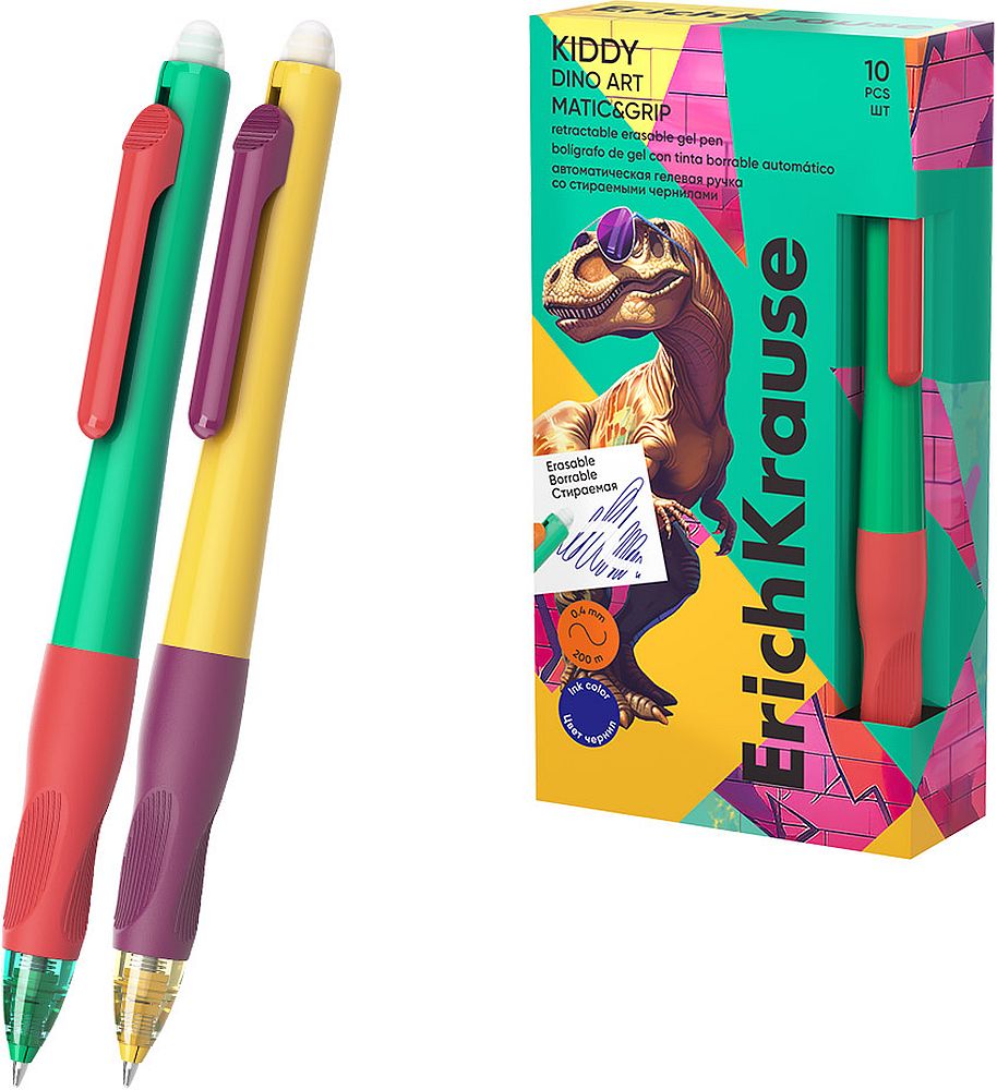 Pix gel de șters Erich Krause Dino Art - 0.5 mm, sortiment