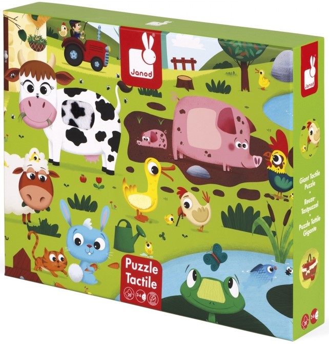 Puzzle tactil Janod de 20 piese - Animalele din ferma