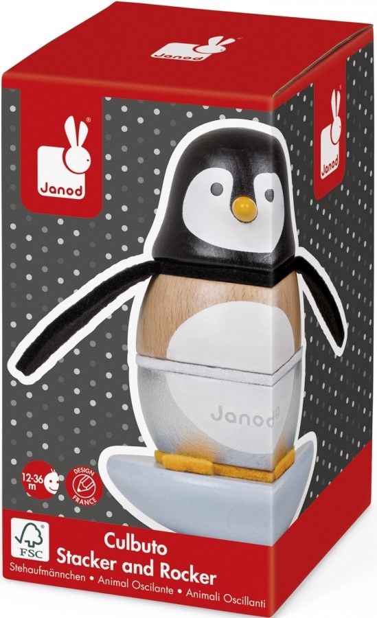 Jucarie din lemn, de asamblat Janod - Pinguin care se balanseaza