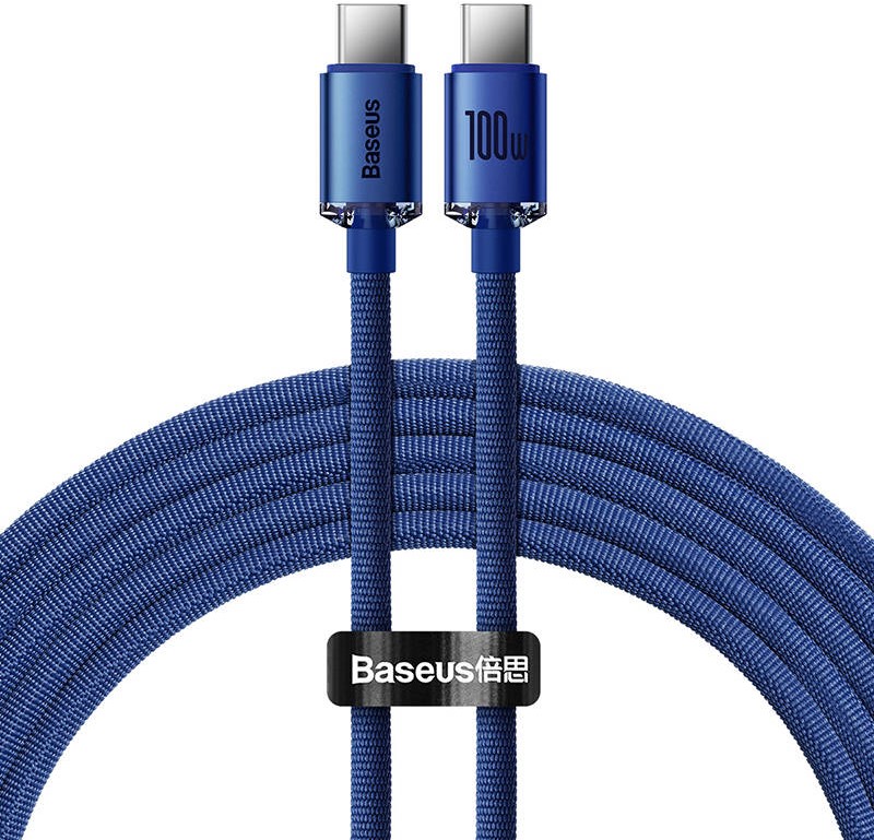 Cablu Baseus - Crystal Shine, USB-C/USB-C, 2 m, albastru