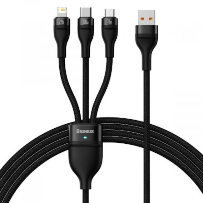 Cablu Baseus - Flash, USB-A/USB-C/Lightning/Micro USB, 1.2 m, negru