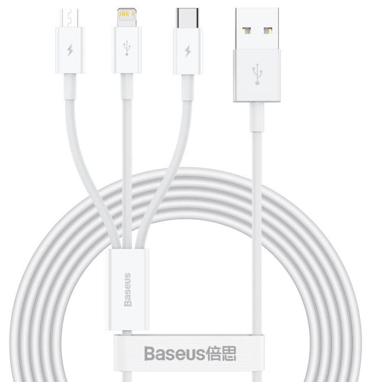 Cablu Baseus - Superior, USB-A/Lightning/Micro USB/USB-C, 1.5 m, alb