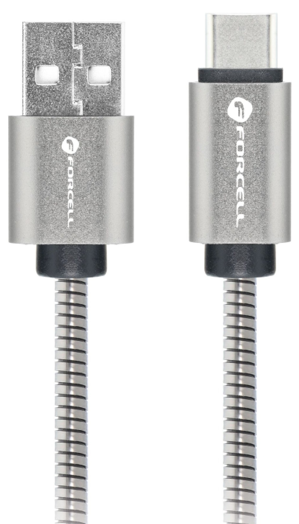 Cablu forcell – f-energy metal c234, usb-a/usb-c, 1 m, 66w, argintiu