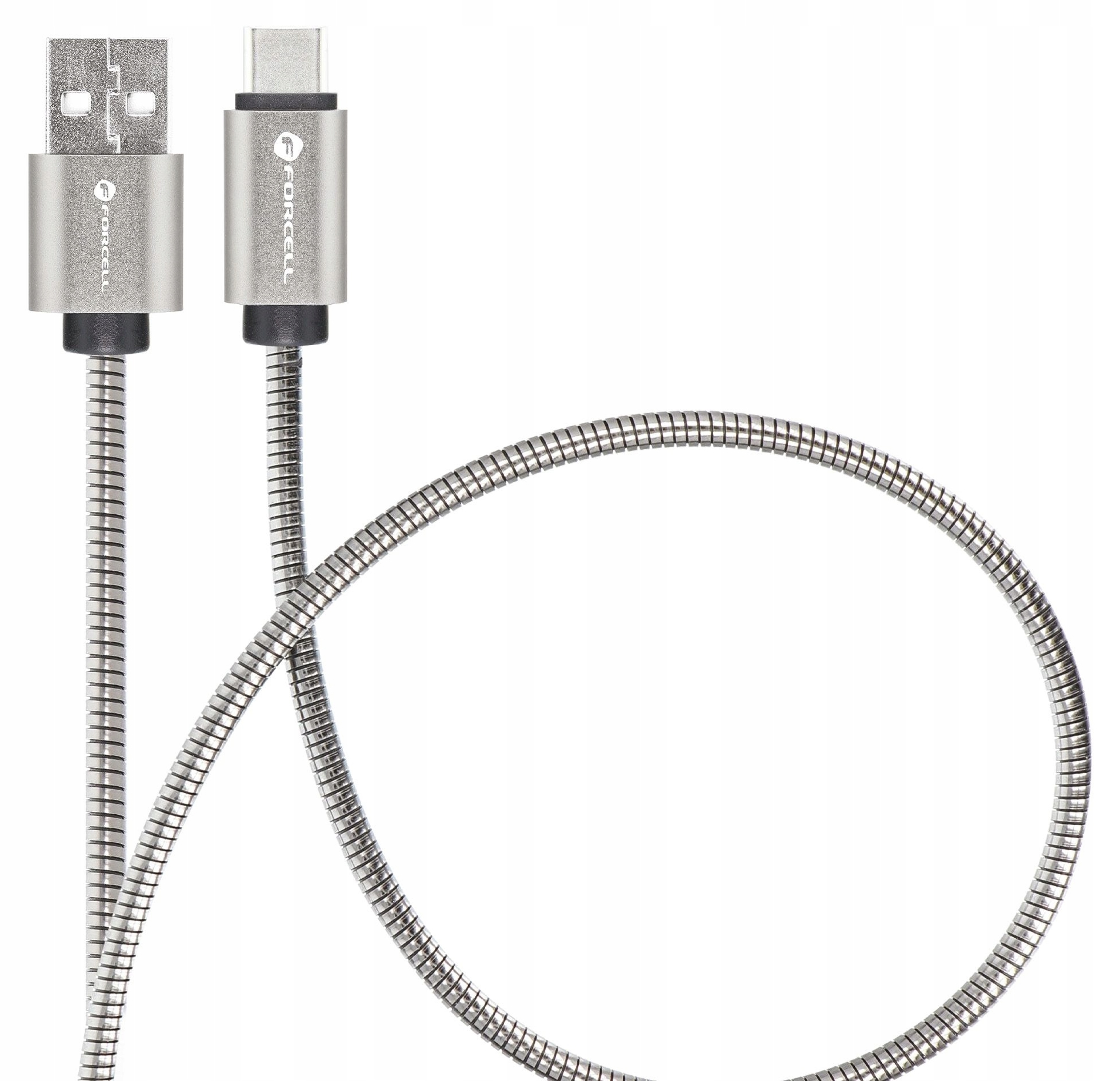 Cablu forcell – f-energy metal c234, usb-a/usb-c, 2 m, 66w, argintiu