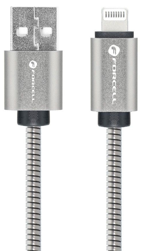 Cablu forcell - f-energy metal c236, usb-a/lightning, 1 m, argintiu