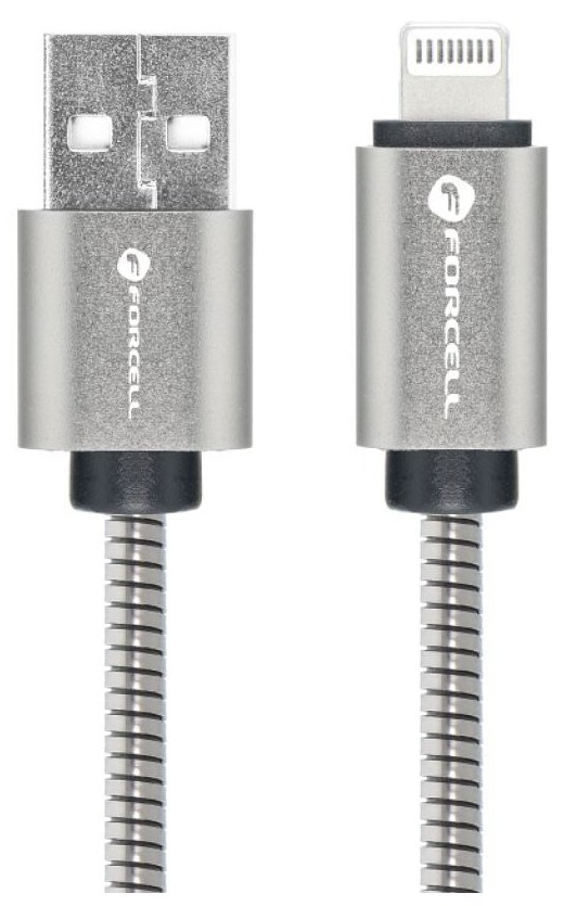 Cablu forcell - f-energy metal c236, usb-a/lightning, 2 m, argintiu
