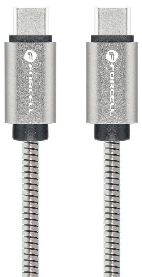 Cablu forcell – f-energy metal, c237, usb-c/usb-c, 60w, 1 m, argintiu
