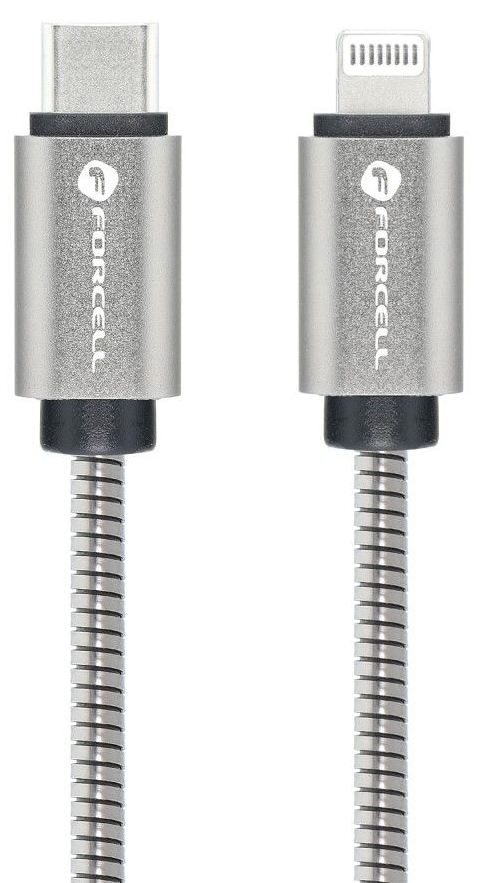 Cablu forcell - f-energy metal c238, usb-c/lightning, 27w, 1 m, argintiu