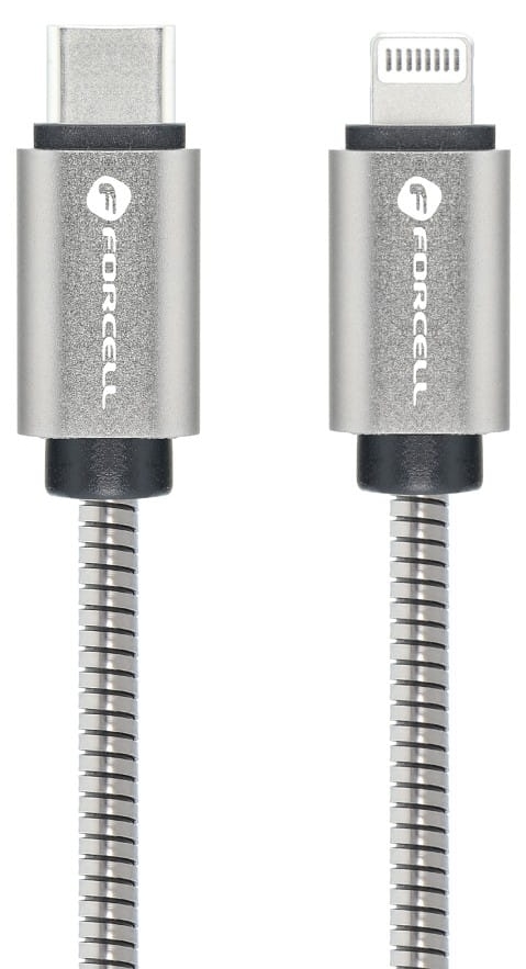 Cablu forcell - f-energy metal c238, usb-c/lightning, 27w, 2 m, argintiu