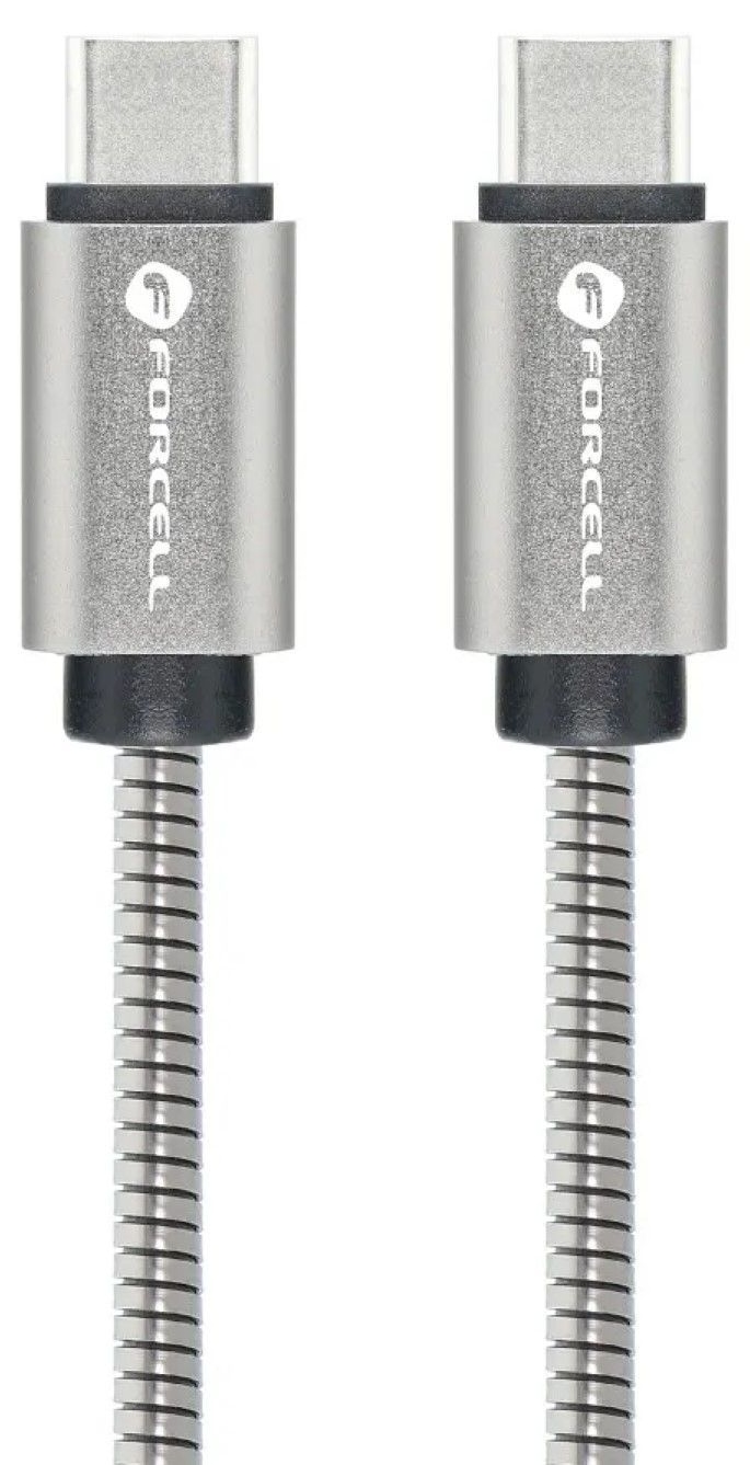 Cablu forcell - f-energy metal c239, usb-c/usb-c, 100w, 1m, argintiu