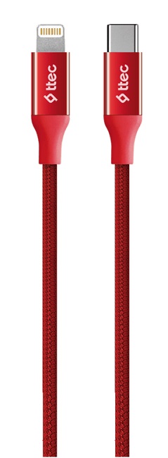 Cablu ttec - AlumiCable, USB-C/Lightning, 1.5 m, roşu