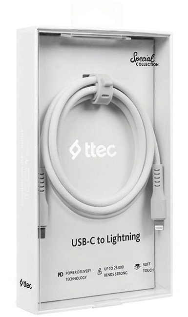 Cablu ttec - Data, USB-C/Lightning, 1.2 m, alb